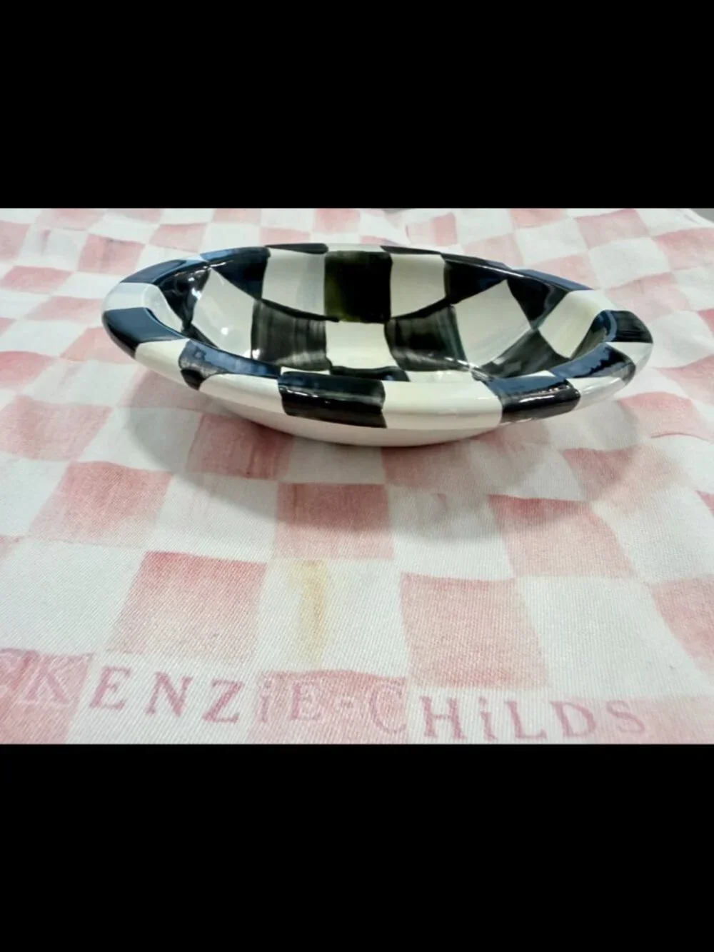 NEW - MacKenzie Childs - Black & White Courtly Check Oval Enamel Soap Dish